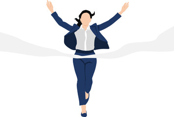 Obraz premium 1位でゴールテープを切った女性のイラスト