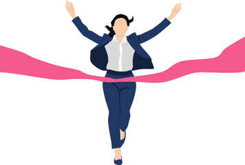1位でゴールテープを切った女性のイラスト