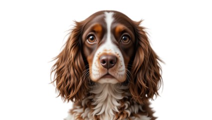 Beautiful close-up portrait of a cute brown dog with expressive eyes and fluffy fur showcasing adorable facial features in a professional studio setting
