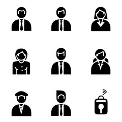 black and white employer set icon, simple pictogram illustration