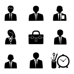 black and white employer set icon, simple pictogram illustration