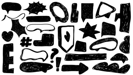 Pencil  doodle Textured Hand Drawn Chalk  childish, crayon Speech Bubble, scribble Cloud And Frame Box