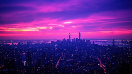 A futuristic city, bathed in the ethereal glow of vibrant blue and purple neon lights, pulsating against a backdrop of a misty, metallic metropolis, hinting at a world both advanced and enigmatic 