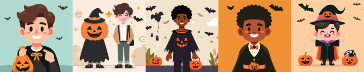 vector of a young man wearing a funny Halloween costume