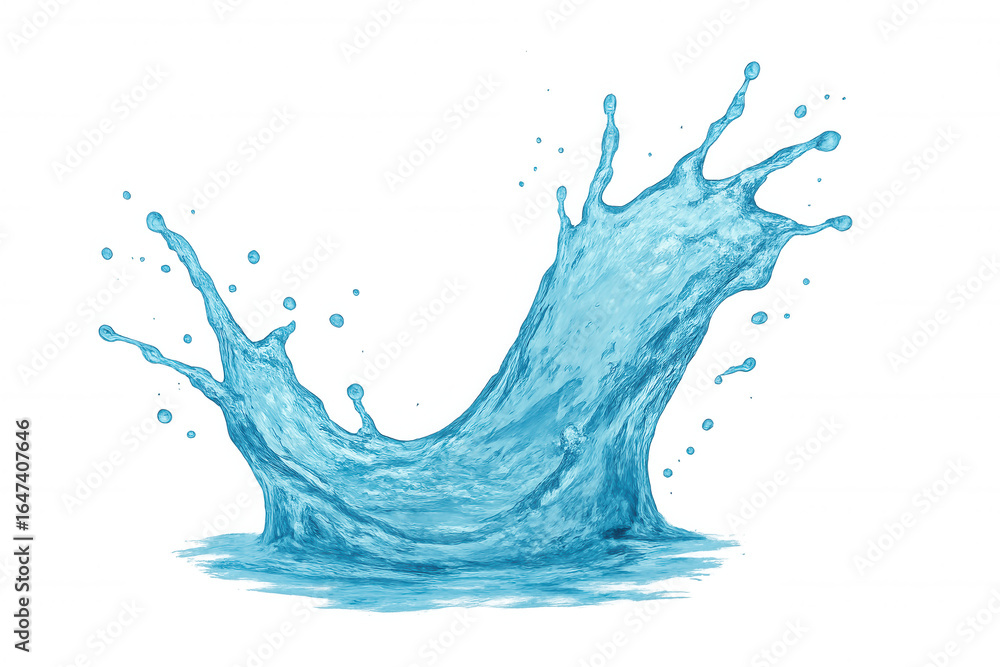 Poster clean water splashing gracefully and creating elegant shapes against a transparent background, captu