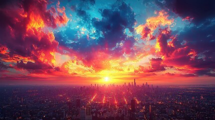 Obraz premium A futuristic cityscape pulsates under a sky awash with vibrant neon hues, its towering skyscrapers piercing the inky darkness like chrome giants 