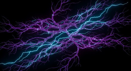 Fototapeta premium Electric Lightning Bolt with Purple and Blue Colors Against Black Background
