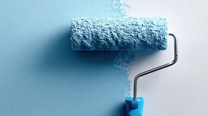Obraz premium Painting Wall with Blue Paint: Home Renovation, Construction and Decoration Concept, Interior Design