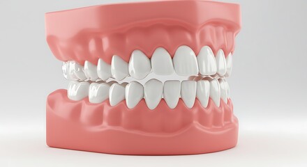 Obraz premium Dental Model of Upper and Lower Teeth with Pink Gums for Oral Health Education