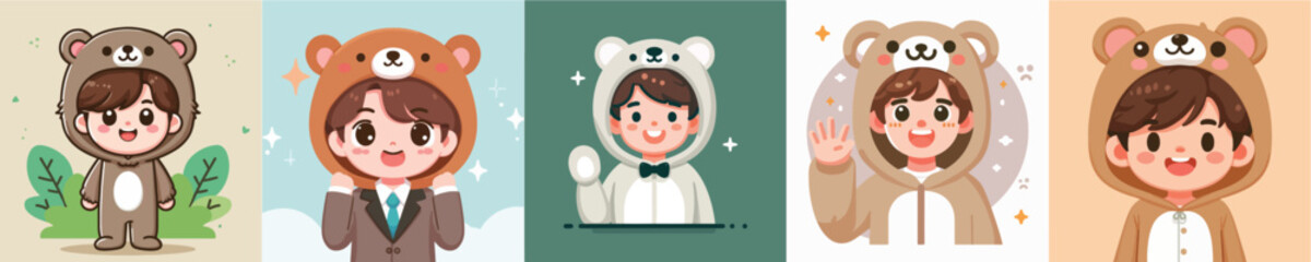 vector of a young man wearing a cute animal costume