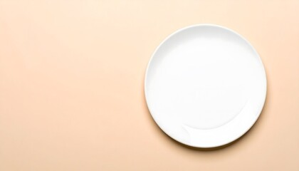An empty white ceramic plate on a soft pastel background, a minimalist concept for World Food Day awareness.