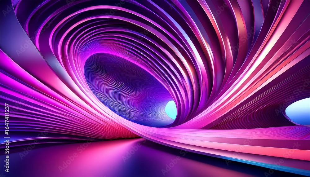 Poster abstract architectural curves illuminated with vibrant purple and pink lighting creating a dynamic a