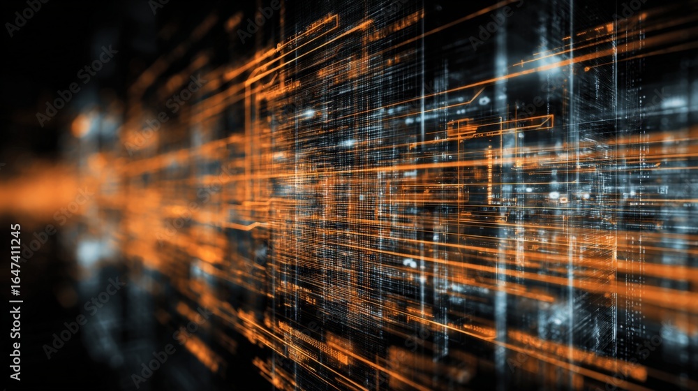 Poster abstract technology background with glowing lines and data flow, illustrating connectivity and digit