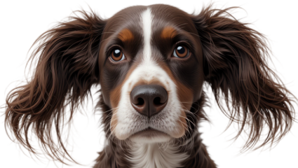Close-up of an adorable dog puppy with expressive eyes fluffy fur and alert ears sitting outdoors in a natural setting showcasing pet care and companionship