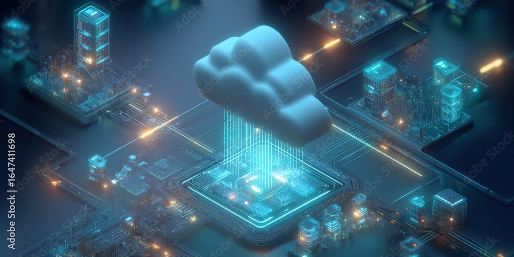 Aufkleber abstract cloud computing infrastructure with interconnected network, technology concept illustration
