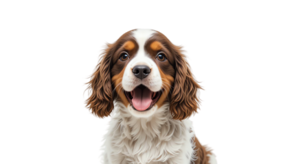 Adorable puppy smiling with bright eyes and fluffy fur showcasing playful energy and joyful expression in a professional pet photography setting