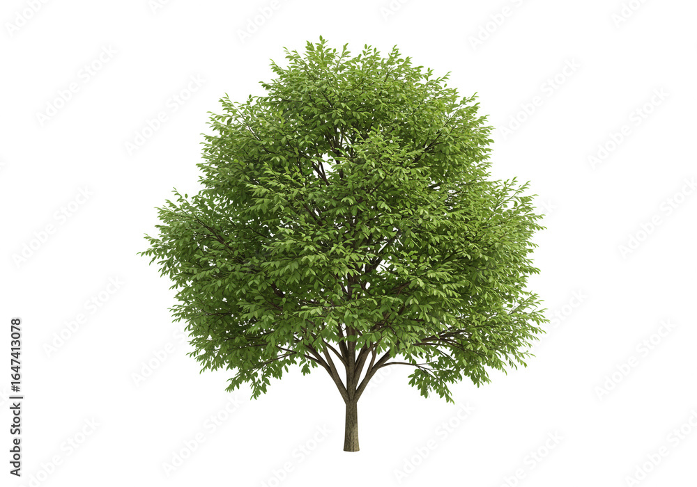 Poster a single tree with a full green canopy and a brown trunk isolated on a white background view