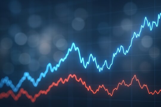 Abstract Financial Graph: Blue Line Illustrates Growth, Red Line Shows Fluctuations in Market Trends