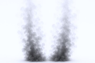 Rising Smoke Columns Isolated on White Background, Air Pollution, Abstract Foggy Texture, Atmospheric Effect