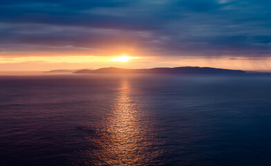 Obraz premium The Mull of Kintyre in Scotland from Greenanmore in County Antrim, Northern Ireland 