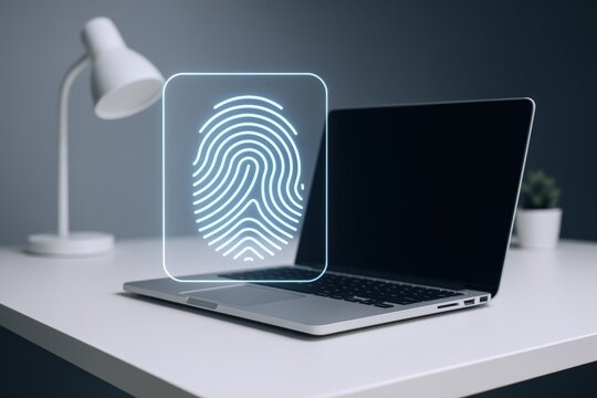 Fingerprint Security Scan on Laptop for Secure Access and Authentication, Biometric Identification Technology