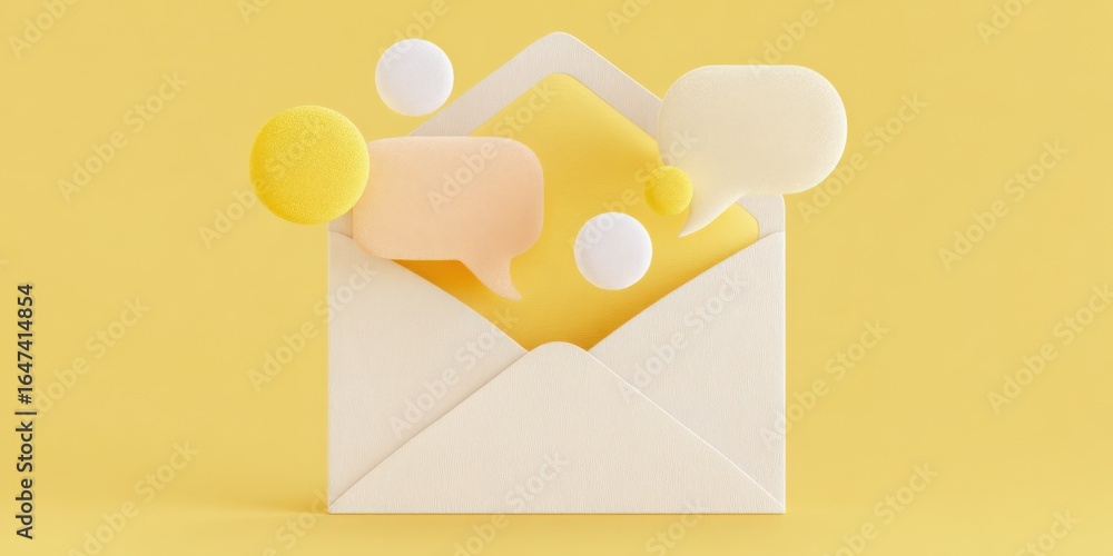 Aufkleber conceptual rendering of an open envelope with speech bubbles, symbolizing communication, notificatio