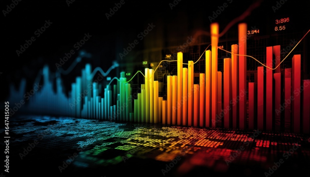 Poster abstract financial chart displaying market trends and data analysis in a colorful, modern style