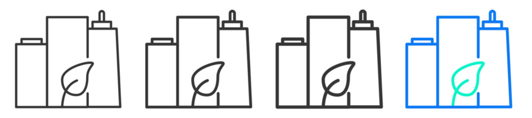 Green Building Icon Set Collection in Creative Outline Style for Business Featuring Multiple Thickness Variations Perfect for Architecture Eco Construction Renewable Energy Smart Cities and Sustainabl