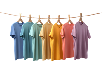 Clothesline with clothes white background