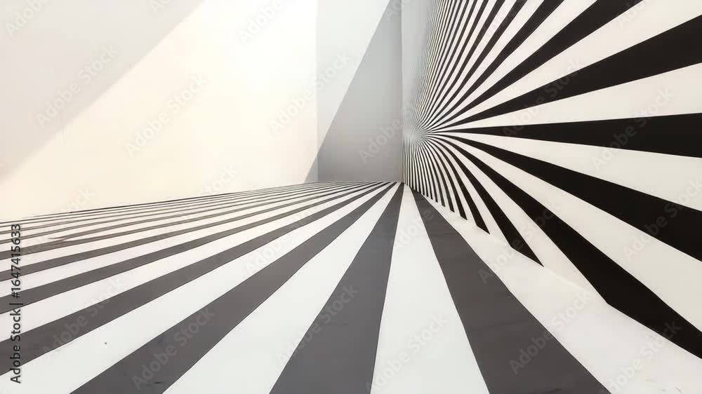 Poster black white stripe pattern optical illusion floor wall modern dynamic visual experience with converg