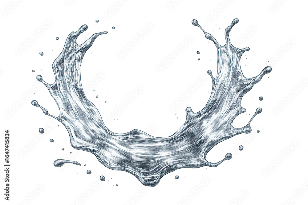 Poster circular water splash with droplets on a transparent background, perfect for adding a refreshing tou