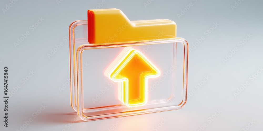 Poster conceptual image of a folder with an upward arrow, representing data upload, file transfer, or backu