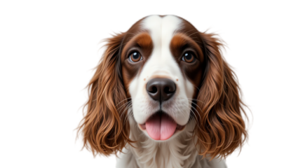Adorable brown and white puppy with expressive eyes and fluffy fur close-up portrait showcasing joyful friendly canine face with natural outdoor background