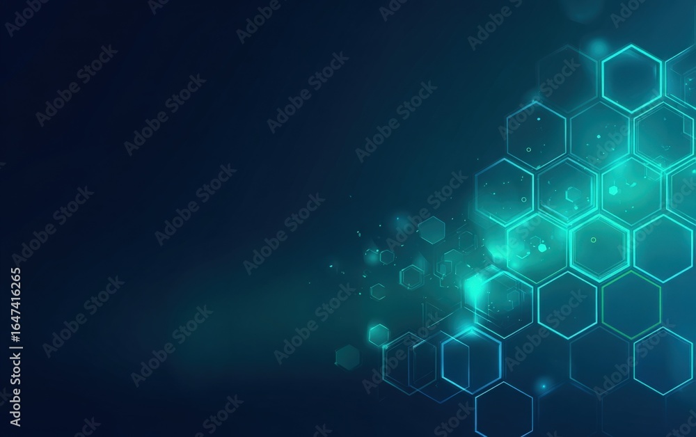 Poster abstract dark blue background with luminous hexagonal grid for modern technology and science concept