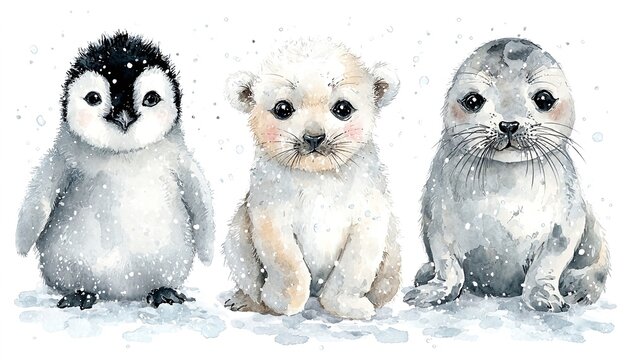 AKWARELOWE PORTRETY MŁODYCH ZWIERZĄT ARKTYCZNYCH