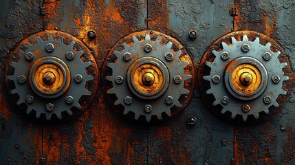 A rusty, aged wall, reminiscent of Victorian-era machinery, served as the backdrop for a captivating steampunk texture design, where gears and intricate metal parts seemed to pulse with an inner 