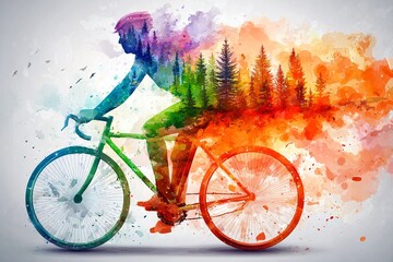 KOLARZ W PEJZAŻU - ABSTRAKCYJNA SYLWETKA