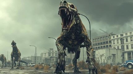 cartoon movie of terrible alien zombie creatures attacking a small town in a post apocalyptic world - generative ai