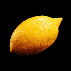 Fresh yellow lemon with textured skin displayed against a black background highlighting its natural color and shape