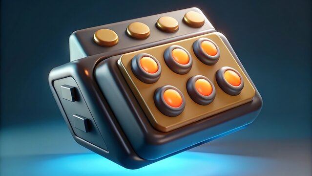 A stylized control panel with buttons and levers