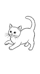 Naklejka premium Cute black and white vector drawing of a playful kitten, hand-drawn style, simple lines, isolated