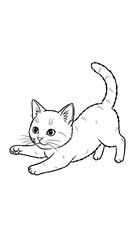 Fototapeta premium Cute black and white vector drawing of a playful kitten, hand-drawn style, simple lines, isolated