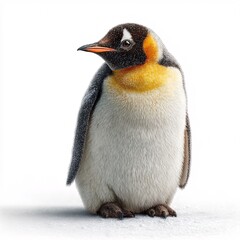 Fototapeta premium Elegant white background showcasing a solitary penguin in profile