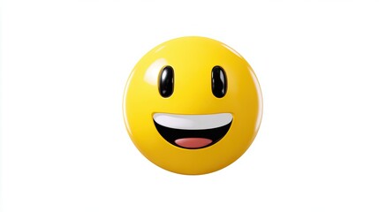 Bright yellow happy smiley face emoji isolated on white background with cheerful positive expression