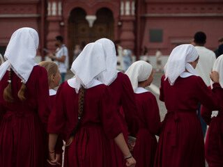 Young Pilgrims Dressed in Tradition at Red Square, Moscow