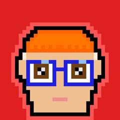 Pixel Art Avatar with an Orange Hat and Glasses on a Red Background