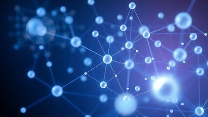 Abstract blue and white interconnected spheres with glowing nodes, symbolizing a digital network on a dark background.