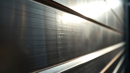 Industrial metal surface with striking light reflections, highlighting texture and modern design.