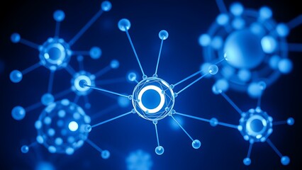 Abstract futuristic structure of interconnected glowing spheres floating in dark space, symbolizing digital networks.