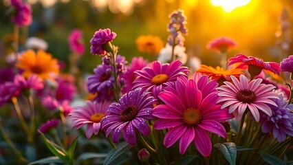 Dew-covered floral arrangement in English garden